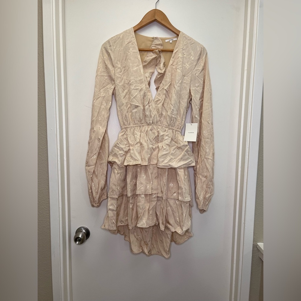 REVOLVE Tularosa Cream Ruffle Mini Dress Open Back Bridal Engagement Boho S NWT - Picture 2 of 12